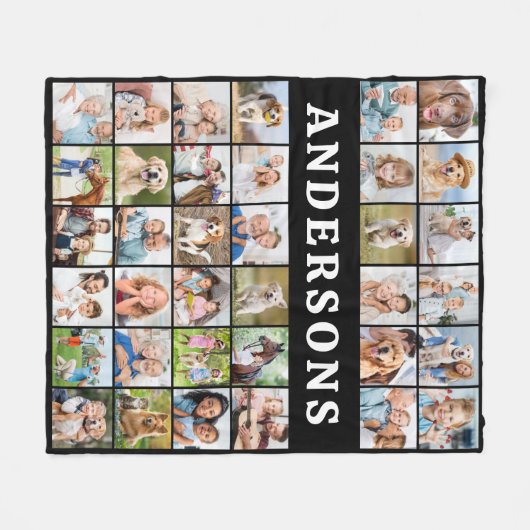 家族モダン写真コラージュ36パーソナライズされた黒 フリースブランケット (正面(横))