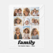 家族モダン写真コラージュ9枚ホワイトフォトミニマル フリースブランケット (正面)