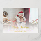 家族モダン写真スクリプスタイリッシュトのクリスマス金ゴールド 箔シーズンカード (正面)