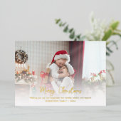 家族モダン写真スクリプスタイリッシュトのクリスマス金ゴールド 箔シーズンカード (立ち正面)