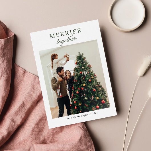 家族モダン写真スクリプトクリスマスグリーティングカード