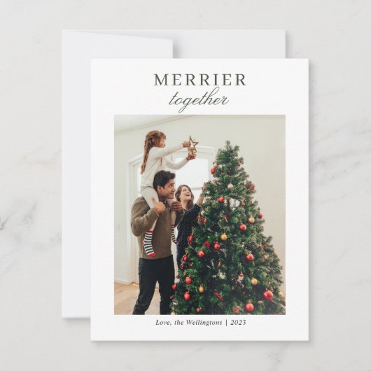 家族モダン写真スクリプトメリークリスマス シーズンカード (正面)
