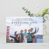 家族モダン写真スクリプト新年おめでとう シーズンカード (スタンド正面)