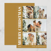 家族モダン写真スタイリッシュコラージュ金ゴールドクリスマス シーズンカード (正面/裏面)