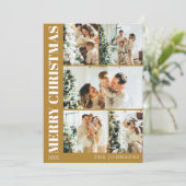 家族モダン写真スタイリッシュコラージュ金ゴールドクリスマス シーズンカード (スタンド正面)