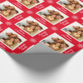 家族モダン写真スノーフレーク赤メリークリスマス ラッピングペーパー (角)