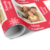 家族モダン写真スノーフレーク赤メリークリスマス ラッピングペーパー (ロールコーナー)