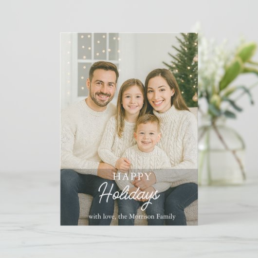 家族モダン写真ハッピーホリデーズホリデーズホリデーカード 招待状 (スタンド正面)
