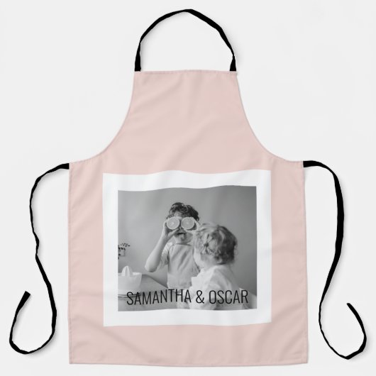 家族モダン写真パステルピンクシンプル色ギフト エプロン (正面)