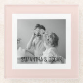 家族モダン写真パステルピンクシンプル色ギフト ガラスコースター (正面)