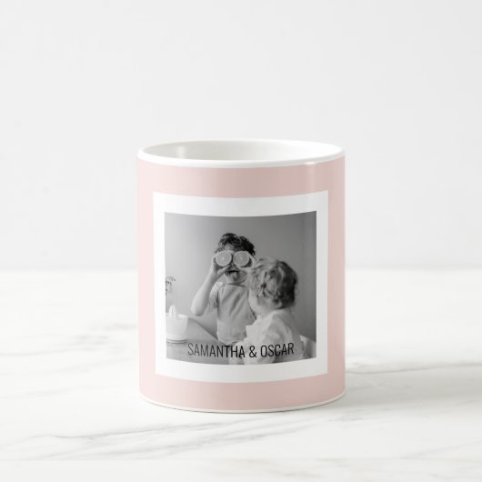 家族モダン写真パステルピンクシンプル色ギフト コーヒーマグカップ (中央)