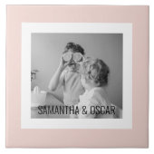家族モダン写真パステルピンクシンプル色ギフト タイル (正面)