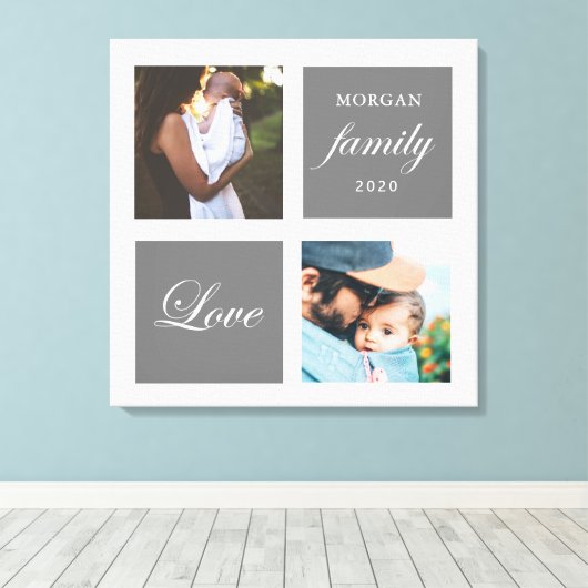 家族モダン写真パステルモノグラム キャンバスプリント (インサイチュ (ウッドフロア))