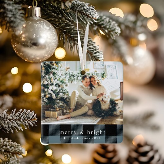 家族モダン写真ブループライド セラミックオーナメント