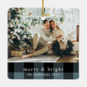 家族モダン写真ブループライド セラミックオーナメント (裏面)