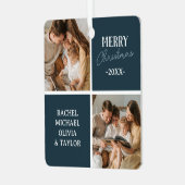 家族モダン写真ブルーメリークリスマス メタルオーナメント (正面左)