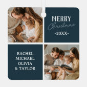 家族モダン写真ブルーメリークリスマス メタルオーナメント (裏面)