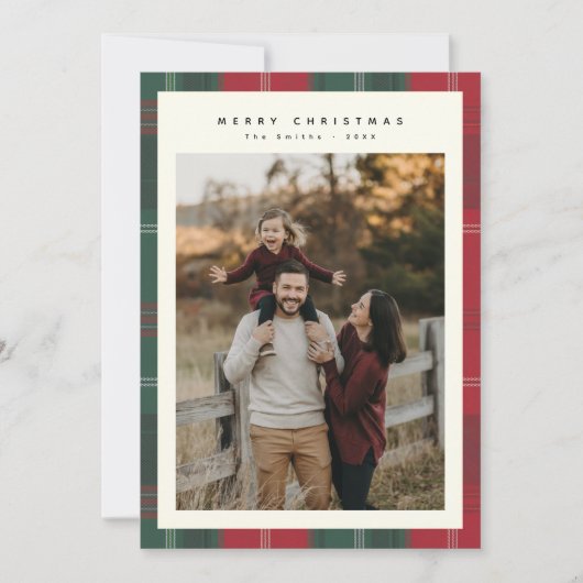 家族モダン写真プレイドクリスマスカード シーズンカード (正面)