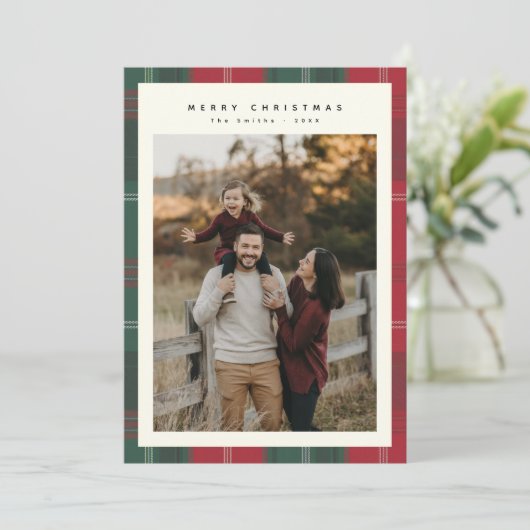 家族モダン写真プレイドクリスマスカード シーズンカード (スタンド正面)