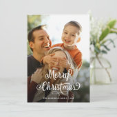 家族モダン写真メリークリスマススクリプトタータンチェック シーズンカード (スタンド正面)