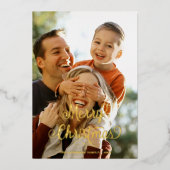 家族モダン写真メリークリスマススクリプトタータンチェック 箔シーズンカード (正面)