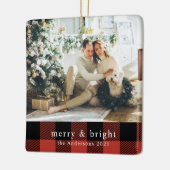 家族モダン写真レッドバッファロープレイド セラミックオーナメント (左)