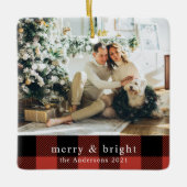 家族モダン写真レッドバッファロープレイド セラミックオーナメント (正面)