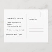 家族モダン写真引っ越しました新しい住所 ポストカード (裏面)