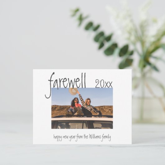 家族モダン写真送別年レビューおもしろい発注 ポストカード (スタンド正面)