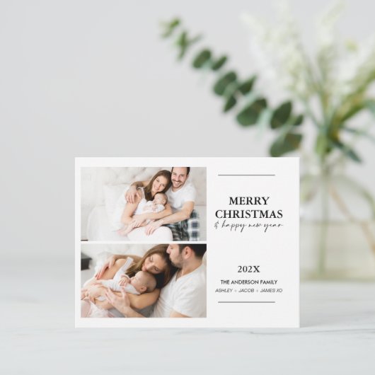 家族モダン写真2枚のクリスマスポストカード ポストカード (スタンド正面)