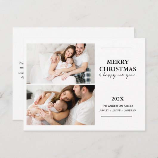 家族モダン写真2枚のクリスマスポストカード ポストカード (正面/裏面)