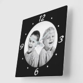 家族モダン写真(白黒) スクエア壁時計 (傾斜)