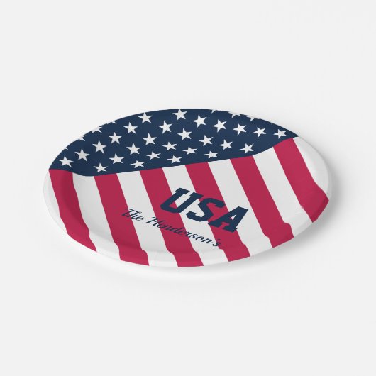家族モダン名アメリカ国旗 ペーパープレート (アングル)
