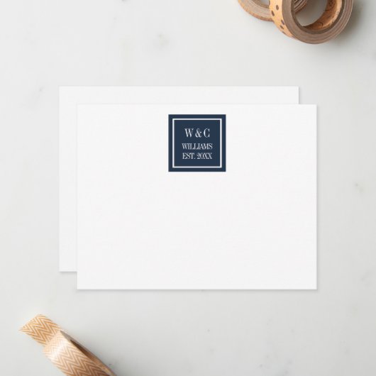 家族モダン名エレガントモノグラム海軍ブルー ノートカード (正面/裏面インサイチュ)
