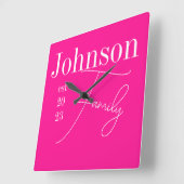 家族モダン名ホットピンク スクエア壁時計 (傾斜)