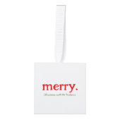 家族モダン名メリーミニマルクリスマス キューブオーナメント (正面)