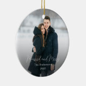 家族モダン名年写真結婚したメリー セラミックオーナメント (右)