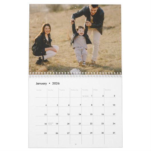 家族モダン名年黒写真カレンダー カレンダー (1月 2026)