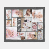 家族モダン名13写真コラージュあなたの色 フリースブランケット (正面(横))