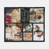 家族モダン名6フォトコラージブラック フリースブランケット (正面(横))