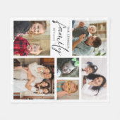 家族モダン名6フォトコラージホワイト フリースブランケット (正面(横))