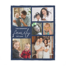 家族モダン名6 Photo Collage Blue
