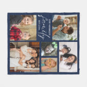 家族モダン名6 Photo Collage Blue フリースブランケット (正面(横))
