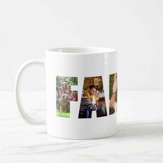 家族モダン手紙切り出し写真コラージュ コーヒーマグカップ (左)