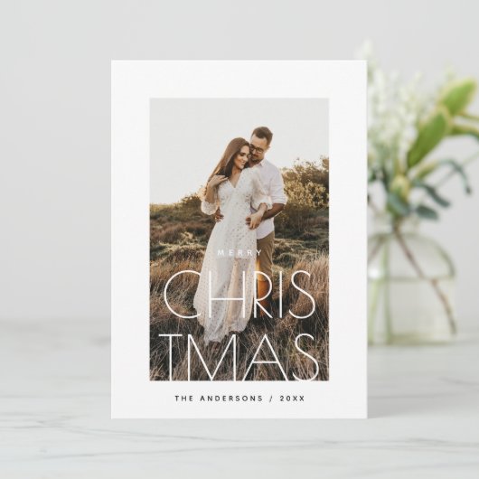 家族モダン挨拶。ミニマルなクリスマスフォト シーズンカード (スタンド正面)