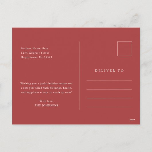 家族モダン赤と白写真クリスマス シーズンポストカード (裏面)