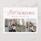 家族モダン赤と白写真クリスマス シーズンポストカード (正面)