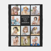 家族モダン11パーソナライズされたフォトコラージブラック フリースブランケット (正面)