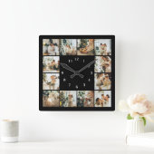 家族モダン12フォトコラージブラックキープサクスクア スクエア壁時計 (ホーム)