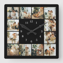 家族モダン12フォトコラージブラックキープサクスクア スクエア壁時計